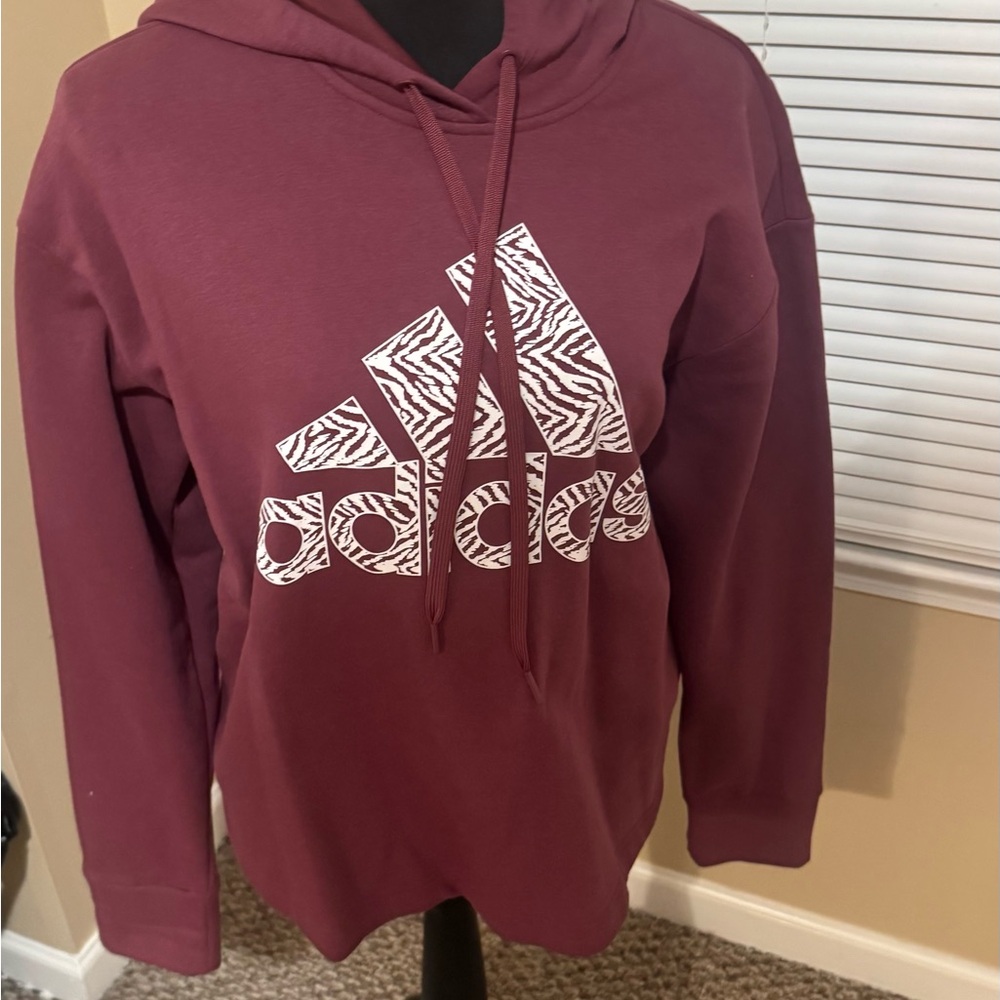 Adidas Maroon Hoodie with Zebra Logo